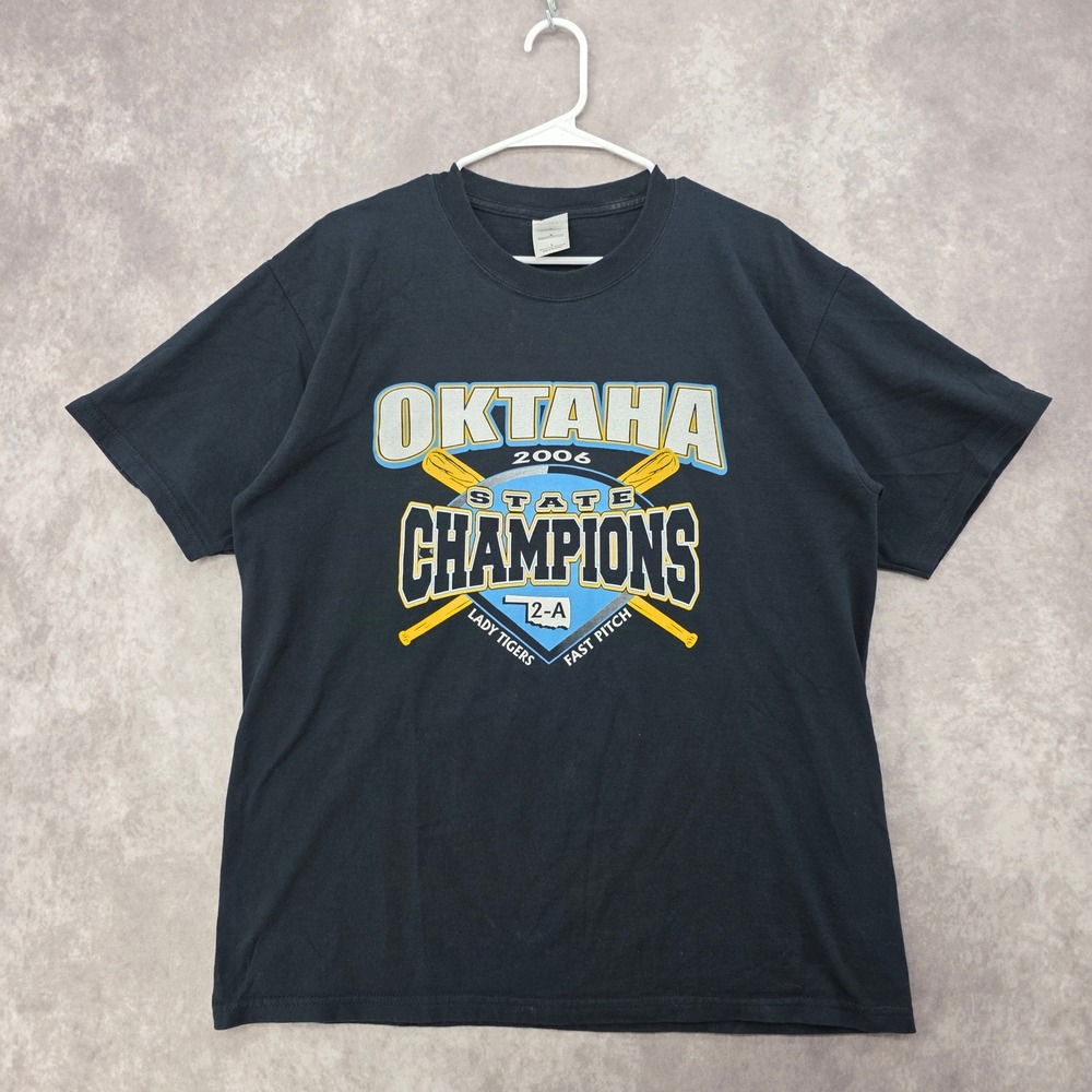 Vintage 2006 Oktaha State Champions Softball Shirt Gildan Ultra Cotton Black L